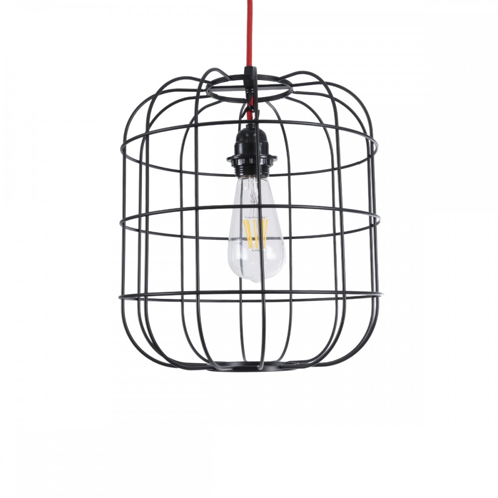 GloboStar® PARROT 01099 Μοντέρνο Industrial Κρεμαστό Φωτιστικό Οροφής Μονόφωτο 1 x E27 AC220-240V - Φ28 x Υ30cm - Μαύρο Μεταλλικό Πλέγμα - 5 Χρόνια Εγγύηση