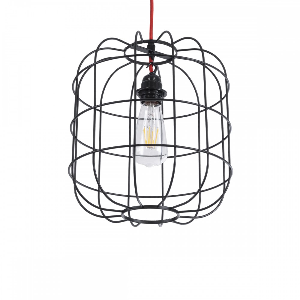 GloboStar® PARROT 01099 Μοντέρνο Industrial Κρεμαστό Φωτιστικό Οροφής Μονόφωτο 1 x E27 AC220-240V - Φ28 x Υ30cm - Μαύρο Μεταλλικό Πλέγμα - 5 Χρόνια Εγγύηση