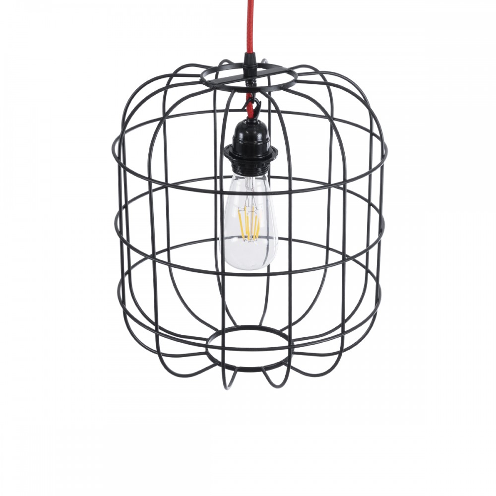 GloboStar® PARROT 01099 Μοντέρνο Industrial Κρεμαστό Φωτιστικό Οροφής Μονόφωτο 1 x E27 AC220-240V - Φ28 x Υ30cm - Μαύρο Μεταλλικό Πλέγμα - 5 Χρόνια Εγγύηση