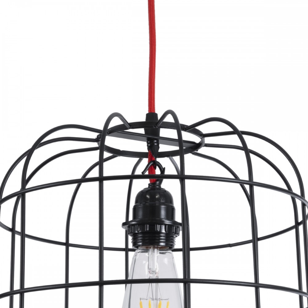 GloboStar® PARROT 01099 Μοντέρνο Industrial Κρεμαστό Φωτιστικό Οροφής Μονόφωτο 1 x E27 AC220-240V - Φ28 x Υ30cm - Μαύρο Μεταλλικό Πλέγμα - 5 Χρόνια Εγγύηση