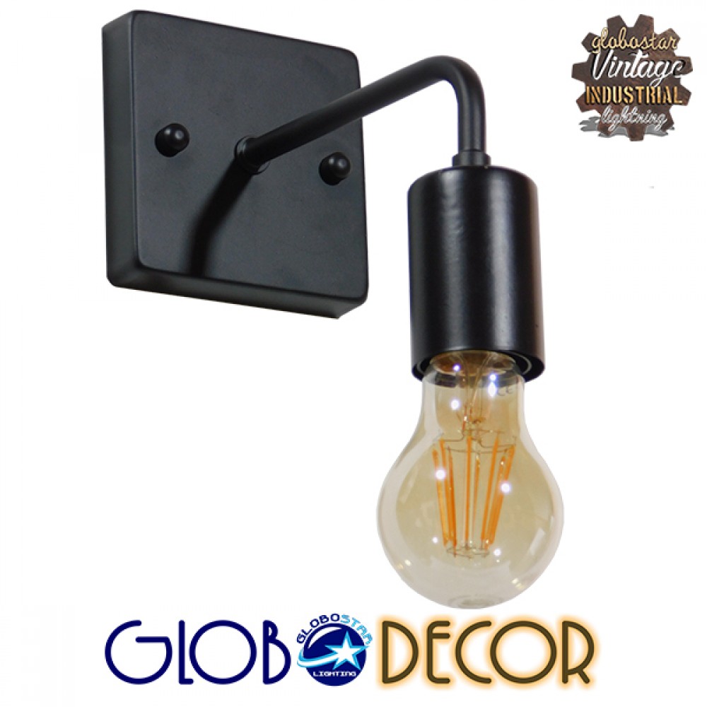 GloboStar® MISSAM 01119 Vintage Επιτοίχιο Φωτιστικό Απλίκα Μονόφωτο 1 x E27 IP20 Μαύρο Μέταλλο - Μ14 x Π20 x Υ10cm
