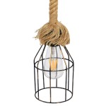 GloboStar® LAICO 01129 Vintage Κρεμαστό Φωτιστικό Οροφής Μονόφωτο 1 x E27 Μπρούτζινο Σκουριά Μεταλλικό Πλέγμα με Μπεζ Σχοινί Φ12 x Y100cm