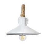 GloboStar® VINSA 01130 Vintage Φωτιστικό Τοίχου Απλίκα Μονόφωτο 1 x E27 Λευκό Μεταλλικό Καμπάνα με Μπεζ Σχοινί Μ37.5 x Π26.7 x Υ25cm