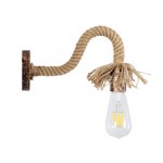 GloboStar® FLEDI 01134 Vintage Φωτιστικό Τοίχου Απλίκα Μονόφωτο 1 x E27 AC220-240V - Μ10 x Π25 x Υ15cm - Μπρούτζινο Σκουριά Μεταλλικό με Μπεζ Σχοινί - 5 Χρόνια Εγγύηση