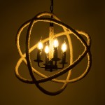 GloboStar® VITRUVIAN 01141 Vintage Κρεμαστό Φωτιστικό Οροφής Πολύφωτο 4 x E14 Μαύρο Μεταλλικό Πολυέλαιος με Μπεζ Σχοινί Φ53 x Y53cm