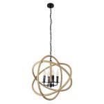 GloboStar® VITRUVIAN 01141 Vintage Κρεμαστό Φωτιστικό Οροφής Πολύφωτο 4 x E14 Μαύρο Μεταλλικό Πολυέλαιος με Μπεζ Σχοινί Φ53 x Y53cm