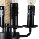 GloboStar® VITRUVIAN 01141 Vintage Κρεμαστό Φωτιστικό Οροφής Πολύφωτο 4 x E14 Μαύρο Μεταλλικό Πολυέλαιος με Μπεζ Σχοινί Φ53 x Y53cm