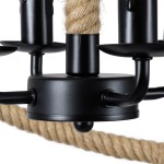 GloboStar® VITRUVIAN 01141 Vintage Κρεμαστό Φωτιστικό Οροφής Πολύφωτο 4 x E14 Μαύρο Μεταλλικό Πολυέλαιος με Μπεζ Σχοινί Φ53 x Y53cm