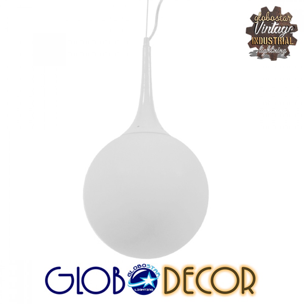 GloboStar® SPHERE 01143 Μοντέρνο Κρεμαστό Φωτιστικό Μπάλα Μονόφωτο 1 x E27 IP20 Λευκό Γυαλί - Μ25 x Π25 x Υ46.5cm