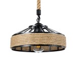 GloboStar® POLI 01146 Vintage Κρεμαστό Φωτιστικό Οροφής Μονόφωτο 1 x E27 Μαύρο Μεταλλικό με Μπεζ Σχοινί Φ31 x Y14cm