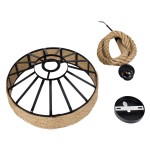 GloboStar® POLI 01146 Vintage Κρεμαστό Φωτιστικό Οροφής Μονόφωτο 1 x E27 Μαύρο Μεταλλικό με Μπεζ Σχοινί Φ31 x Y14cm