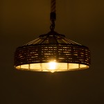 GloboStar® POLI 01146 Vintage Κρεμαστό Φωτιστικό Οροφής Μονόφωτο 1 x E27 Μαύρο Μεταλλικό με Μπεζ Σχοινί Φ31 x Y14cm