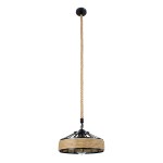 GloboStar® POLI 01146 Vintage Κρεμαστό Φωτιστικό Οροφής Μονόφωτο 1 x E27 Μαύρο Μεταλλικό με Μπεζ Σχοινί Φ31 x Y14cm