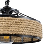 GloboStar® POLI 01146 Vintage Κρεμαστό Φωτιστικό Οροφής Μονόφωτο 1 x E27 Μαύρο Μεταλλικό με Μπεζ Σχοινί Φ31 x Y14cm