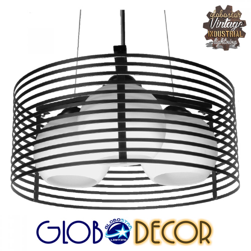 GLOBOSTAR® KEVIA 01150 Μοντέρνο Κρεμαστό Φωτιστικό Οροφής με Ντουί 1 x E27 AC 220-240V IP20 - Μαύρο & Λευκό - Μ40 x Π40 x Υ17.5cm