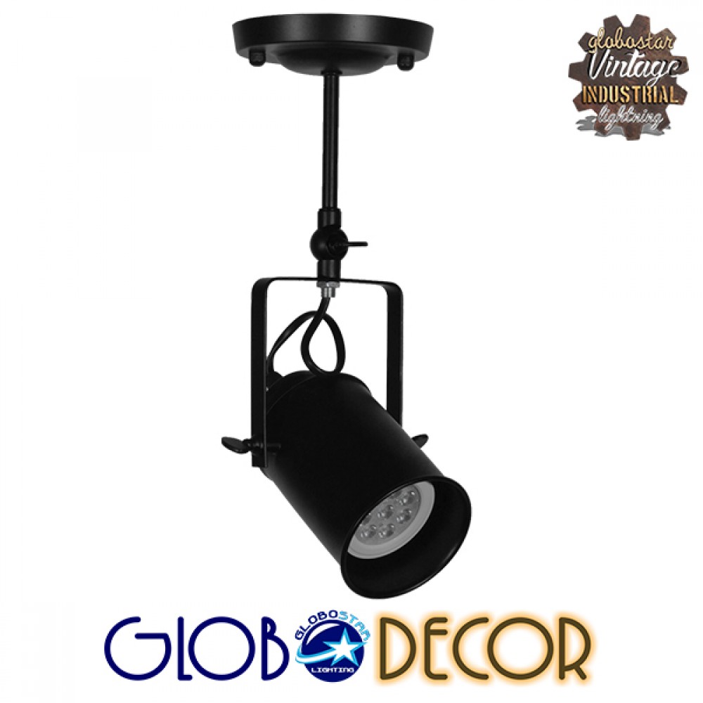 GLOBOSTAR® HOLLYWOOD 01153 Vintage Φωτιστικό Οροφής με Ντουί 1 x E27 AC 220-240V IP20 - Μαύρο - Μ8.5 x Π8.5 x Υ35cm