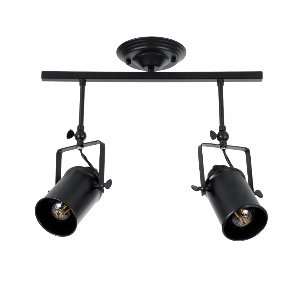 GloboStar® HOLLYWOOD 01154 Vintage Φωτιστικό Οροφής Δίφωτο 2 x E27 Μαύρο Μεταλλικό Ράγα Μ44 x Π13 x Υ36cm