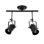 GloboStar® HOLLYWOOD 01154 Vintage Φωτιστικό Οροφής Δίφωτο 2 x E27 Μαύρο Μεταλλικό Ράγα Μ44 x Π13 x Υ36cm