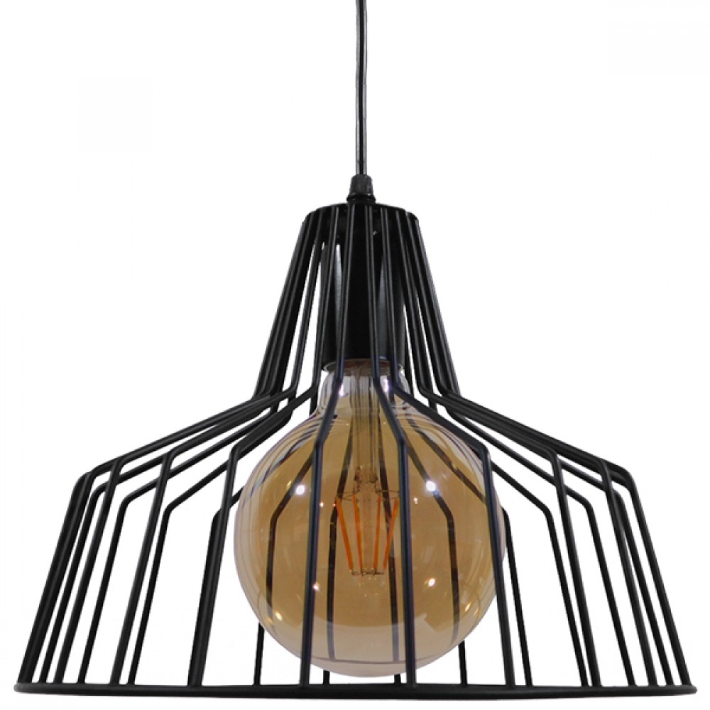 GloboStar® TERE 01165 Vintage Κρεμαστό Φωτιστικό Καμπάνα Μονόφωτο 1 x E27 IP20 Μαύρο Μέταλλο - Μ30 x Π30 x Υ25cm