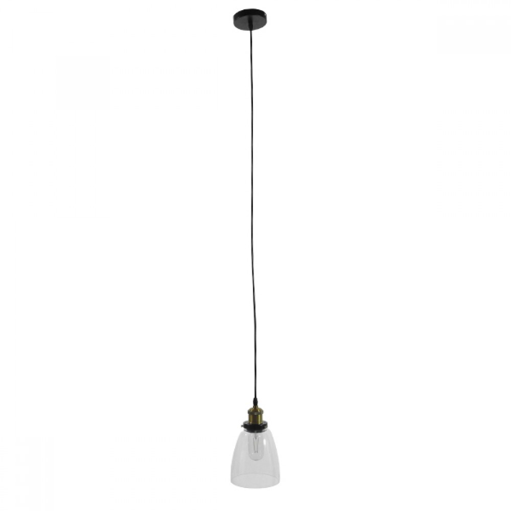 GloboStar® WICKHAM 01168 Vintage Κρεμαστό Φωτιστικό Καμπάνα Μονόφωτο 1 x E27 IP20 Διάφανο Γυαλί με Μαύρο & Χρυσό Μέταλλο - Μ14 x Π14 x Y23cm