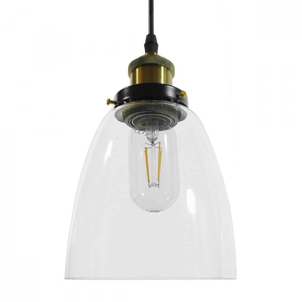 GloboStar® WICKHAM 01168 Vintage Κρεμαστό Φωτιστικό Οροφής Μονόφωτο 1 x E27 Γυάλινο Καμπάνα Φ14 x Y23cm