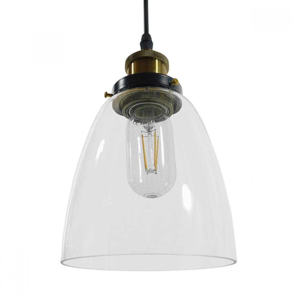 GloboStar® WICKHAM 01168 Vintage Κρεμαστό Φωτιστικό Οροφής Μονόφωτο 1 x E27 Γυάλινο Καμπάνα Φ14 x Y23cm