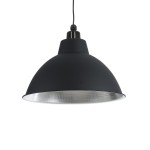 GloboStar® LOUVE 01176 Vintage Industrial Κρεμαστό Φωτιστικό Οροφής Μονόφωτο 1 x E27 AC220-240V IP20 - Φ40 x Y30cm - Μαύρο με Ασημί Μεταλλικό Καμπάνα - 5 Χρόνια Εγγύηση