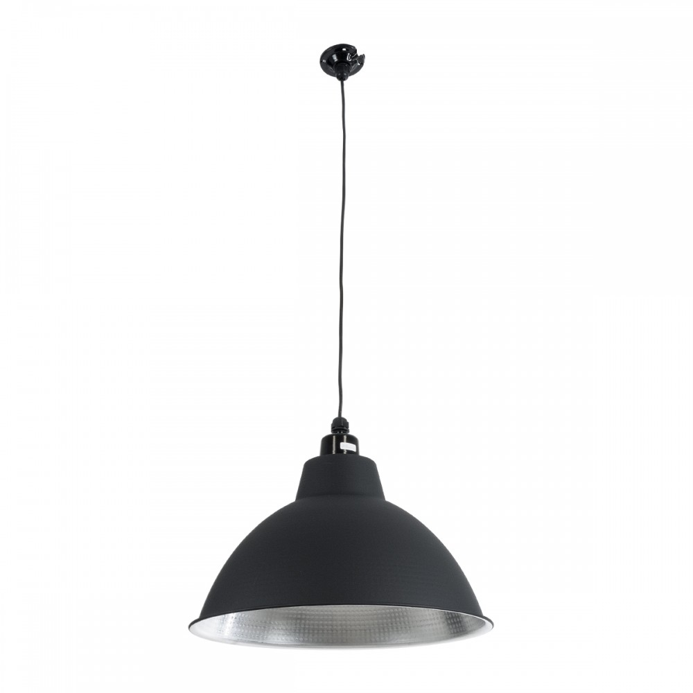 GloboStar® LOUVE 01176 Vintage Industrial Κρεμαστό Φωτιστικό Οροφής Μονόφωτο 1 x E27 AC220-240V IP20 - Φ40 x Y30cm - Μαύρο με Ασημί Μεταλλικό Καμπάνα - 5 Χρόνια Εγγύηση