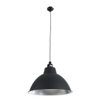 GloboStar® LOUVE 01176 Vintage Industrial Κρεμαστό Φωτιστικό Οροφής Μονόφωτο 1 x E27 AC220-240V IP20 - Φ40 x Y30cm - Μαύρο με Ασημί Μεταλλικό Καμπάνα - 5 Χρόνια Εγγύηση