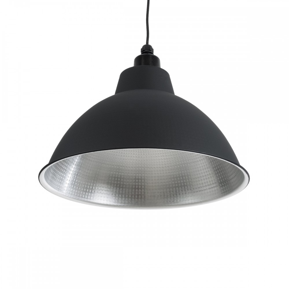 GloboStar® LOUVE 01176 Vintage Industrial Κρεμαστό Φωτιστικό Οροφής Μονόφωτο 1 x E27 AC220-240V IP20 - Φ40 x Y30cm - Μαύρο με Ασημί Μεταλλικό Καμπάνα - 5 Χρόνια Εγγύηση
