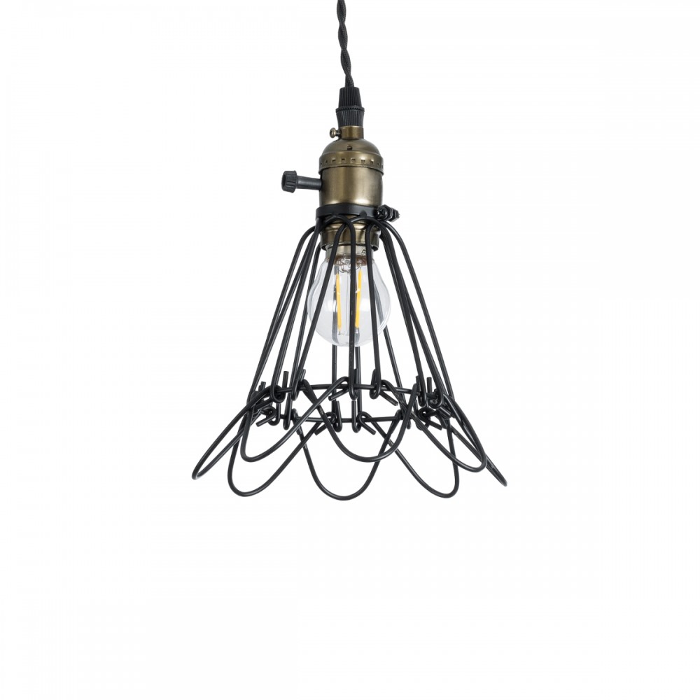 GloboStar® FLOWER IRON RUST 01181 Vintage Κρεμαστό Φωτιστικό Πλέγμα Μονόφωτο 1 x E27 IP20 Μαύρο Μέταλλο - Μ10 x Π10 x Υ20cm