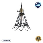 GloboStar® DANE 01181 Vintage Κρεμαστό Φωτιστικό Οροφής Μονόφωτο 1 x E27 AC220-240V IP20 - Φ10 x Υ20cm - Μαύρο Μεταλλικό Πλέγμα - 5 Χρόνια Εγγύηση