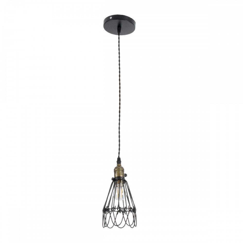 GloboStar® DANE 01181 Vintage Κρεμαστό Φωτιστικό Οροφής Μονόφωτο 1 x E27 AC220-240V IP20 - Φ10 x Υ20cm - Μαύρο Μεταλλικό Πλέγμα - 5 Χρόνια Εγγύηση
