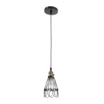 GloboStar® DANE 01181 Vintage Κρεμαστό Φωτιστικό Οροφής Μονόφωτο 1 x E27 AC220-240V IP20 - Φ10 x Υ20cm - Μαύρο Μεταλλικό Πλέγμα - 5 Χρόνια Εγγύηση