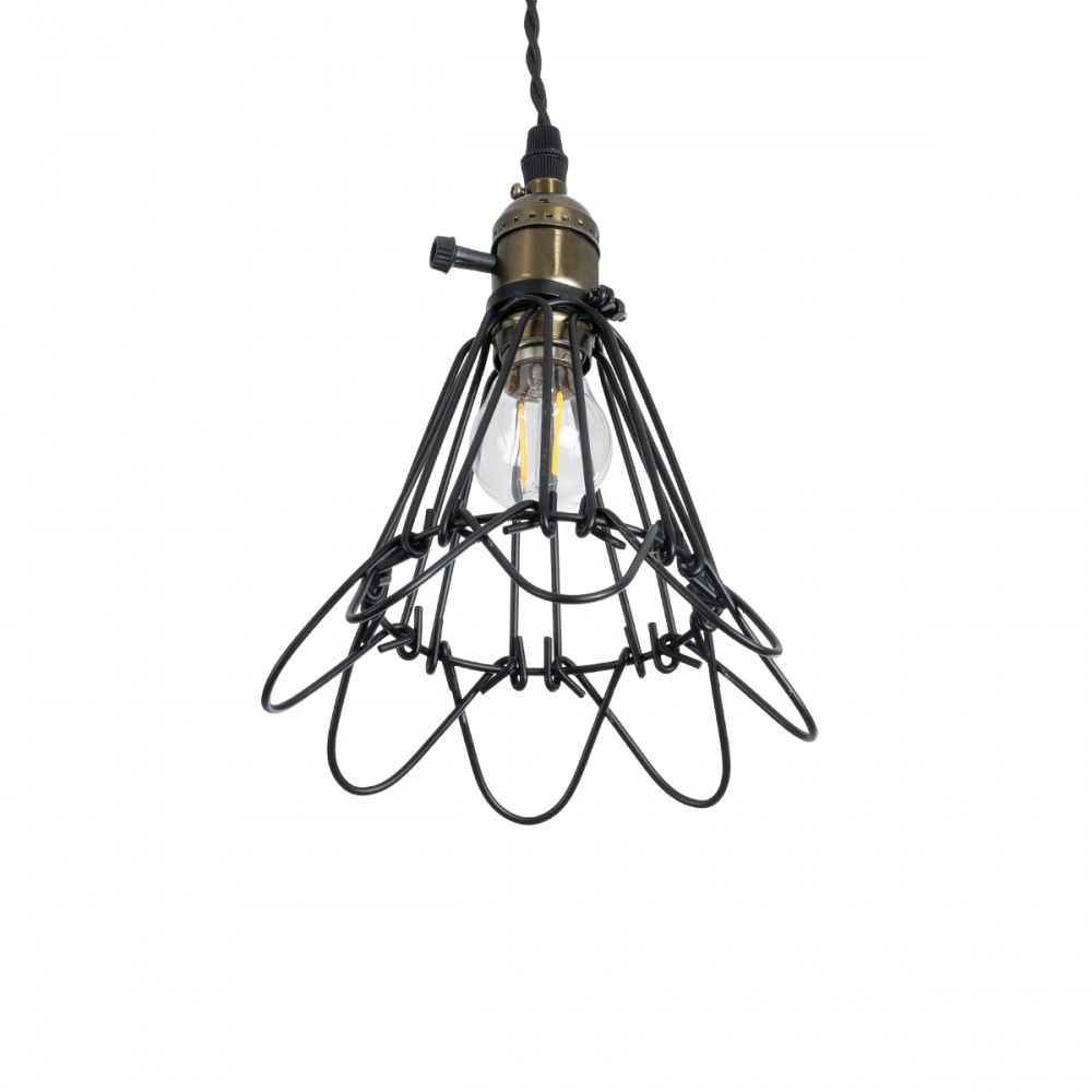 GloboStar® DANE 01181 Vintage Κρεμαστό Φωτιστικό Οροφής Μονόφωτο 1 x E27 AC220-240V IP20 - Φ10 x Υ20cm - Μαύρο Μεταλλικό Πλέγμα - 5 Χρόνια Εγγύηση