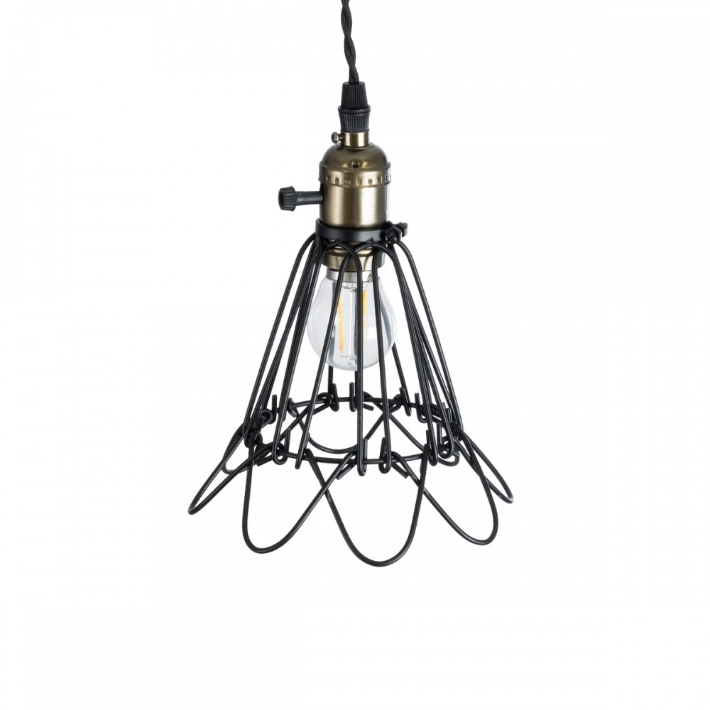 GloboStar® DANE 01181 Vintage Κρεμαστό Φωτιστικό Οροφής Μονόφωτο 1 x E27 AC220-240V IP20 - Φ10 x Υ20cm - Μαύρο Μεταλλικό Πλέγμα - 5 Χρόνια Εγγύηση
