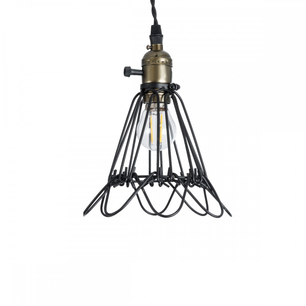 GloboStar® DANE 01181 Vintage Κρεμαστό Φωτιστικό Οροφής Μονόφωτο 1 x E27 AC220-240V IP20 - Φ10 x Υ20cm - Μαύρο Μεταλλικό Πλέγμα - 5 Χρόνια Εγγύηση