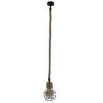 GloboStar® HELLET 01182 Vintage Industrial Κρεμαστό Φωτιστικό Οροφής Μονόφωτο 1 x E27 Μαύρο Μεταλλικό Πλέγμα με Μπεζ Σχοινί Φ16 x Y25cm