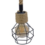 GloboStar® HELLET 01182 Vintage Industrial Κρεμαστό Φωτιστικό Οροφής Μονόφωτο 1 x E27 Μαύρο Μεταλλικό Πλέγμα με Μπεζ Σχοινί Φ16 x Y25cm