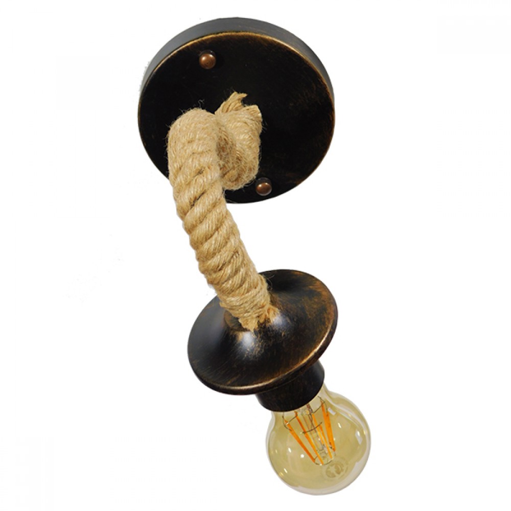 GloboStar® DAKER 01184 Vintage Φωτιστικό Τοίχου Απλίκα Μονόφωτο Μαύρο Μεταλλικό Με Μπεζ Σχοινί Μ21 x Π12 x Υ16cm