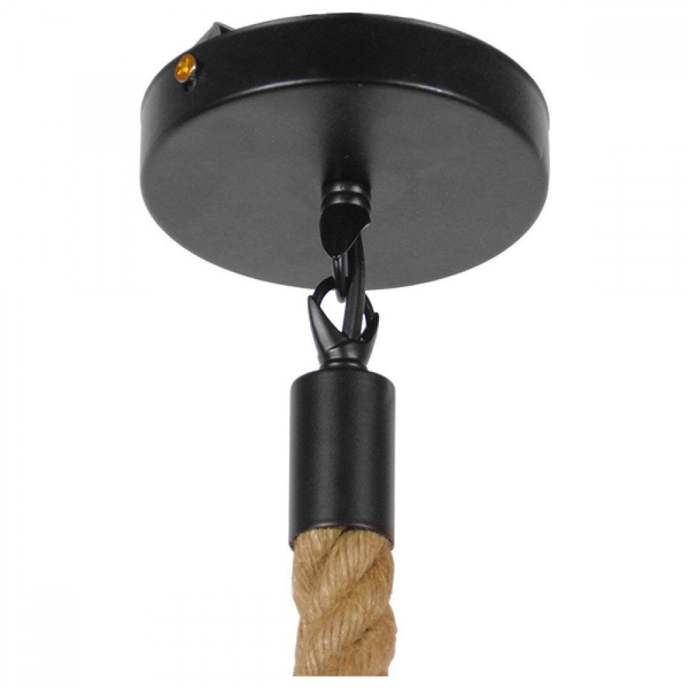 GloboStar® LANTERN 01186 Vintage Industrial Κρεμαστό Φωτιστικό Οροφής Μονόφωτο 1 x E27 Μαύρο Μεταλλικό με Μπεζ Σχοινί Φ15 x Y24cm