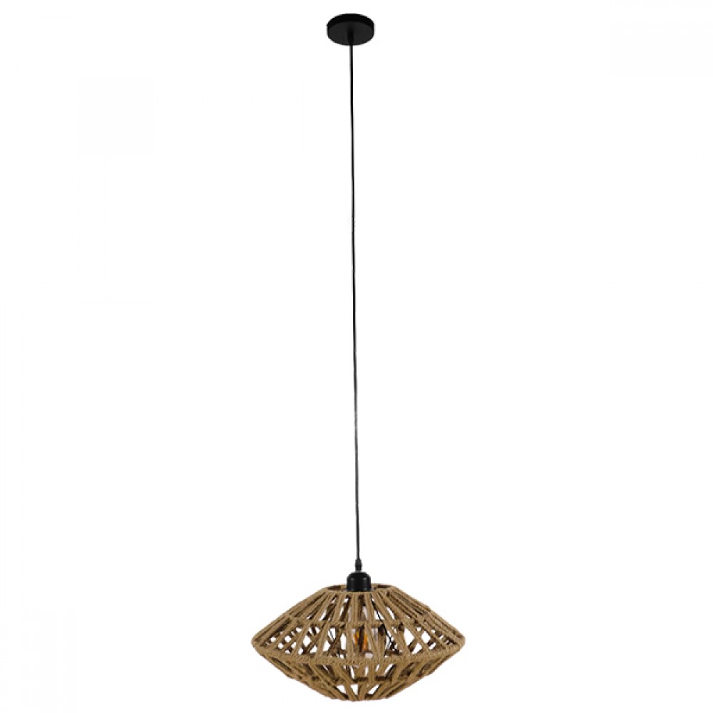 GloboStar® NATHLEN 01187 Vintage Κρεμαστό Φωτιστικό Πλέγμα Μονόφωτο 1 x E27 IP20 Μαύρο Μέταλλο με Μπεζ Σχοινί - Μ40 x Π40 x Υ20cm