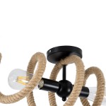 GloboStar® SPIRAL 01188 Vintage Industrial Φωτιστικό Οροφής Δίφωτο 2 x E27 Μαύρο Μεταλλικό με Μπεζ Σχοινί Μ75 x Π20 x Υ24cm