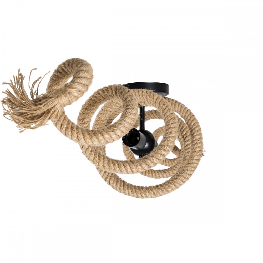 GloboStar® SPIRAL 01188 Vintage Industrial Φωτιστικό Οροφής Δίφωτο 2 x E27 Μαύρο Μεταλλικό με Μπεζ Σχοινί Μ75 x Π20 x Υ24cm