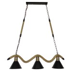 GloboStar® TYMEN 01189 Vintage Φωτιστικό Οροφής Τρίφωτο 3 x E27 Μαύρο Μεταλλικό Καμπάνα με Μπεζ Σχοινί Μ86 x Π22 x Υ23cm