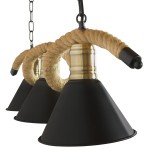 GloboStar® TYMEN 01189 Vintage Φωτιστικό Οροφής Τρίφωτο 3 x E27 Μαύρο Μεταλλικό Καμπάνα με Μπεζ Σχοινί Μ86 x Π22 x Υ23cm