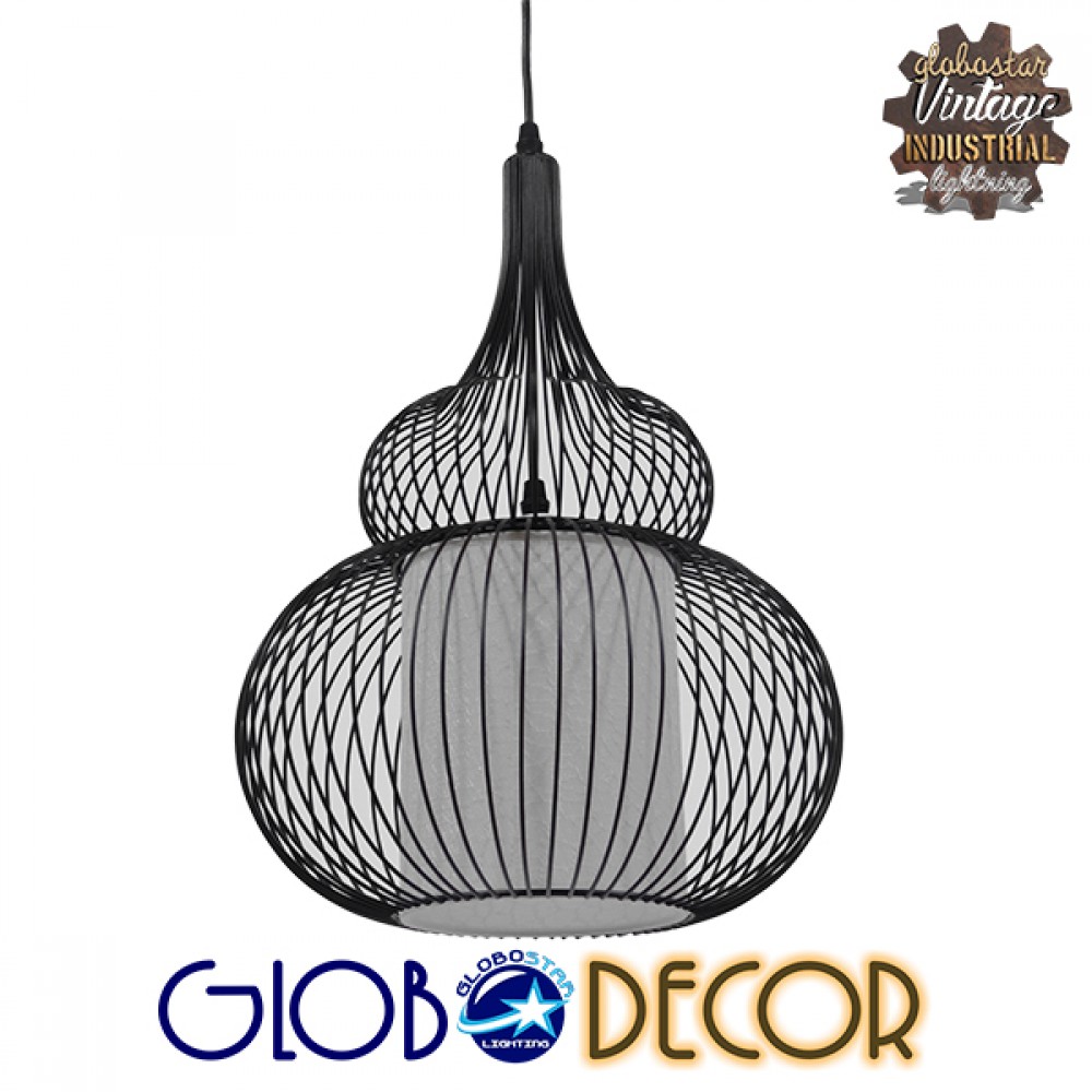 GLOBOSTAR® LILY 01199 Μοντέρνο Κρεμαστό Φωτιστικό Οροφής με Ντουί 1 x E27 AC 220-240V IP20 - Μαύρο & Λευκό - Μ31 x Π31 x Υ42cm
