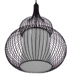 GloboStar® PANYA 01199 Μοντέρνο Κρεμαστό Φωτιστικό Οροφής Μονόφωτο Μαύρο Μεταλικό Πλέγμα με Υφασμάτινο Εσωτερικό Καπέλο Φ31 x Y42cm