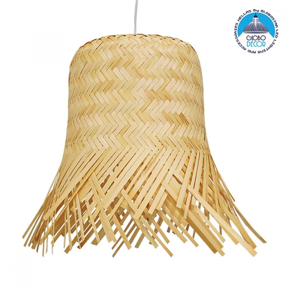 GloboStar® HAWAII 01201 Boho Κρεμαστό Φωτιστικό Καμπάνα Μονόφωτο 1 x E27 IP20 Μπέζ Ξύλο - Μ28 x Π28 x Υ25cm