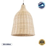 GloboStar® BAHAMAS 01202 Vintage Κρεμαστό Φωτιστικό Οροφής Μονόφωτο 1 x E27 AC220-240V - Φ30 x Υ40cm - Μπεζ Μπαμπού Καμπάνα - 5 Χρόνια Εγγύηση